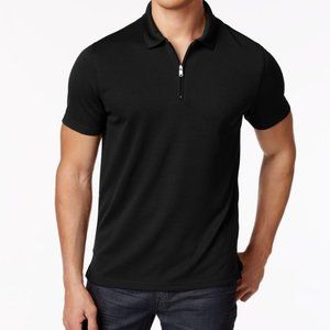 Alfani Men Size XL Black Ribbed 1/4 Zip Stretch Short Sleeve Polo Shirt